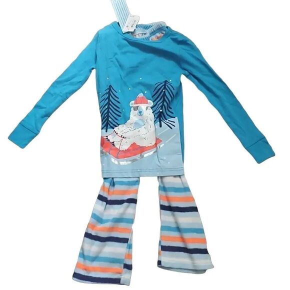 Cat & Jack Kids Size 5T Blue Orange Polar Bear Super Soft Two Piece Pajama Set - Picture 1 of 4